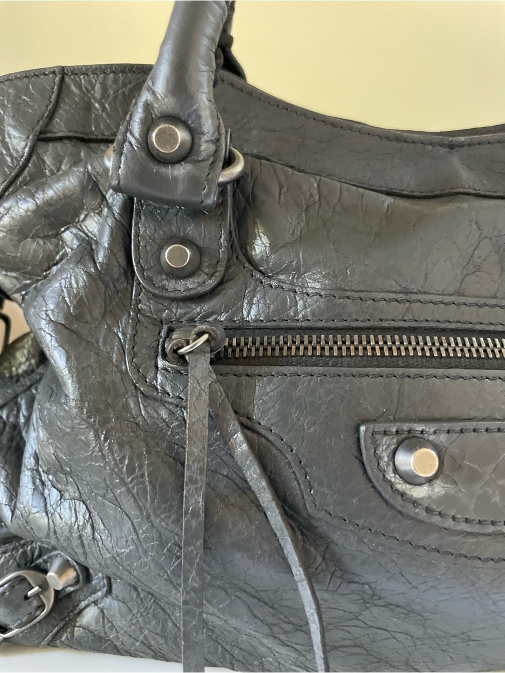 Authentic Balenciaga First Bag Gris Fossil Motorcycle Bag - Picture 10 of 11